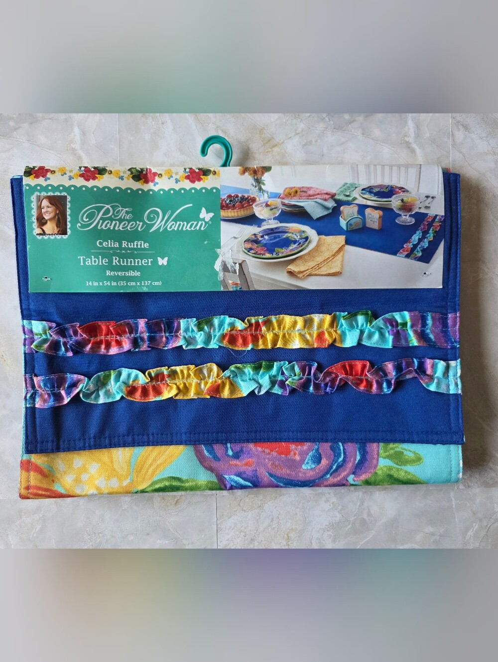 Pioneer Woman Celia Ruffle Reversible Table Runner 14x54 Floral Cottagecore NWT